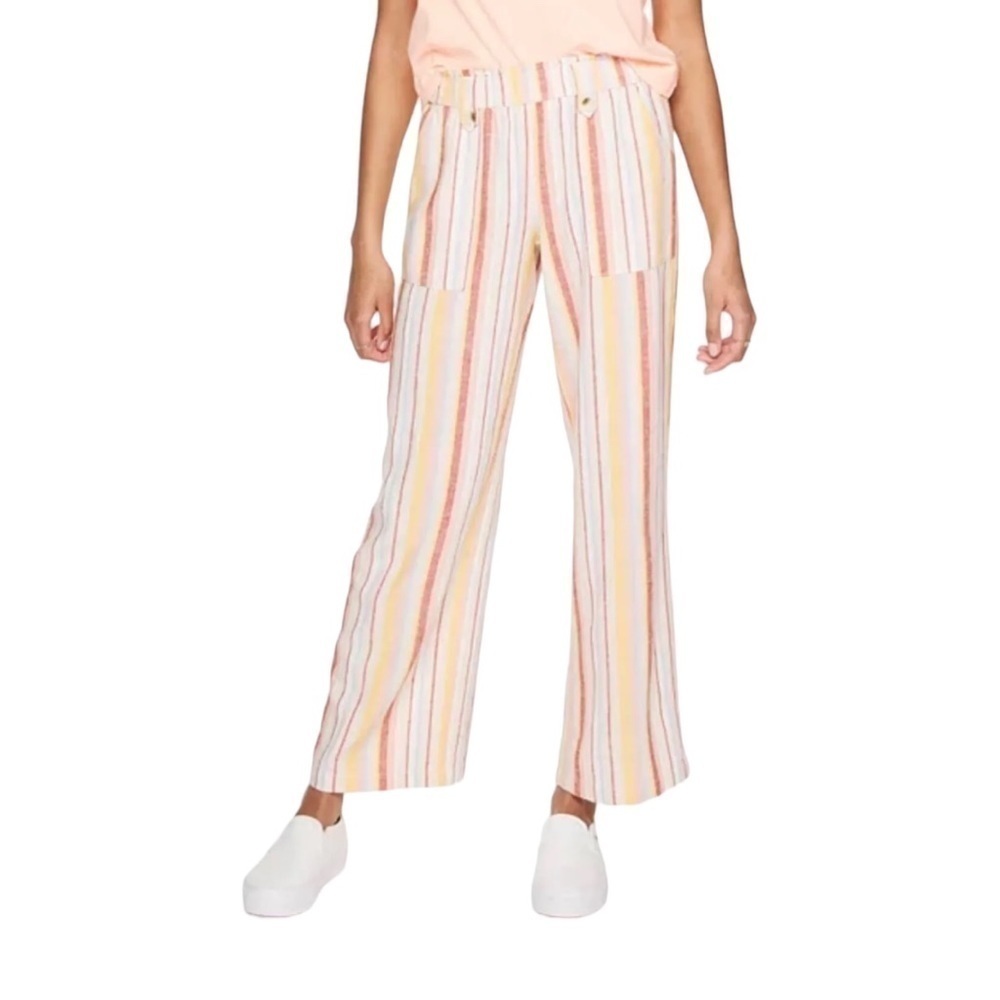 SO, BRIGHT MULTI COLOR STRIPE, WIDE LEG, LINEN PANTS. SIZE M